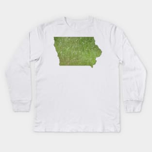 Green Iowa Outline Kids Long Sleeve T-Shirt